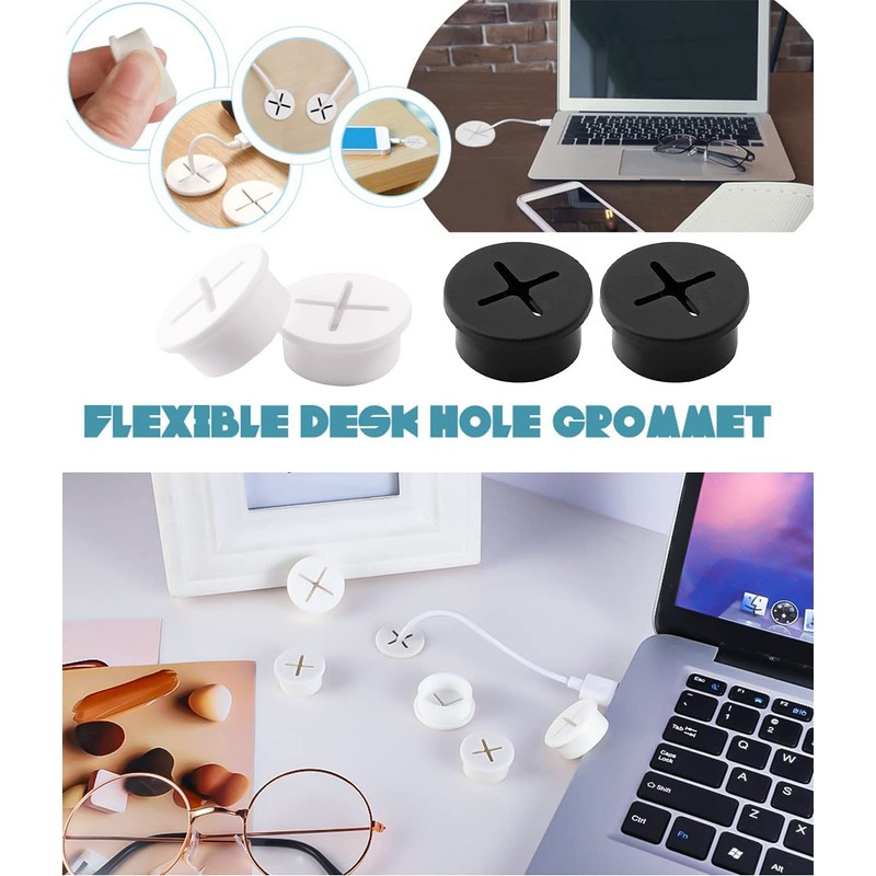 Cable Grommet, 6 Pieces Cable Hole Cover, Flexible Cable Grommet,