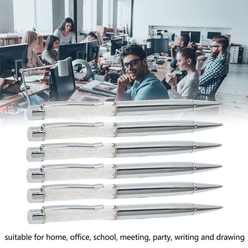 6Pcs Ball Point Pen Crystal Stone Replaceable Refill Elegant Multi