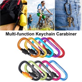 TITECOUGO 2 PCS Aluminum Alloy D-Ring High Strength Carabiner Key Chain Clip Hook For Camping Hiking (Not for Climbing) Pink Black