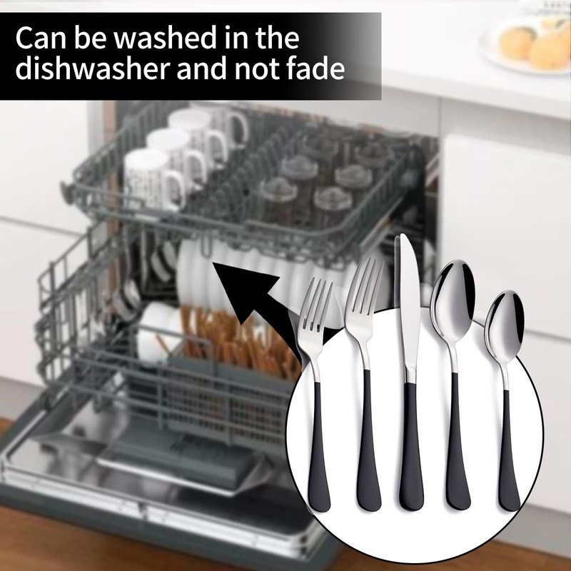 DINYWOW 20-Pieces Black Silverware Sets for 4,Black Handle Stainless Steel