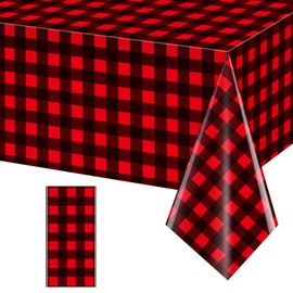 1 Pack Christmas Buffalo Plaid Party Tablecloth Decorations, Disposable Waterproof Red and Black Lumberjack Checkered Plaid Table Cover Backdrop for Christmas Winter Holiday Party Supplies, 54x108Inch