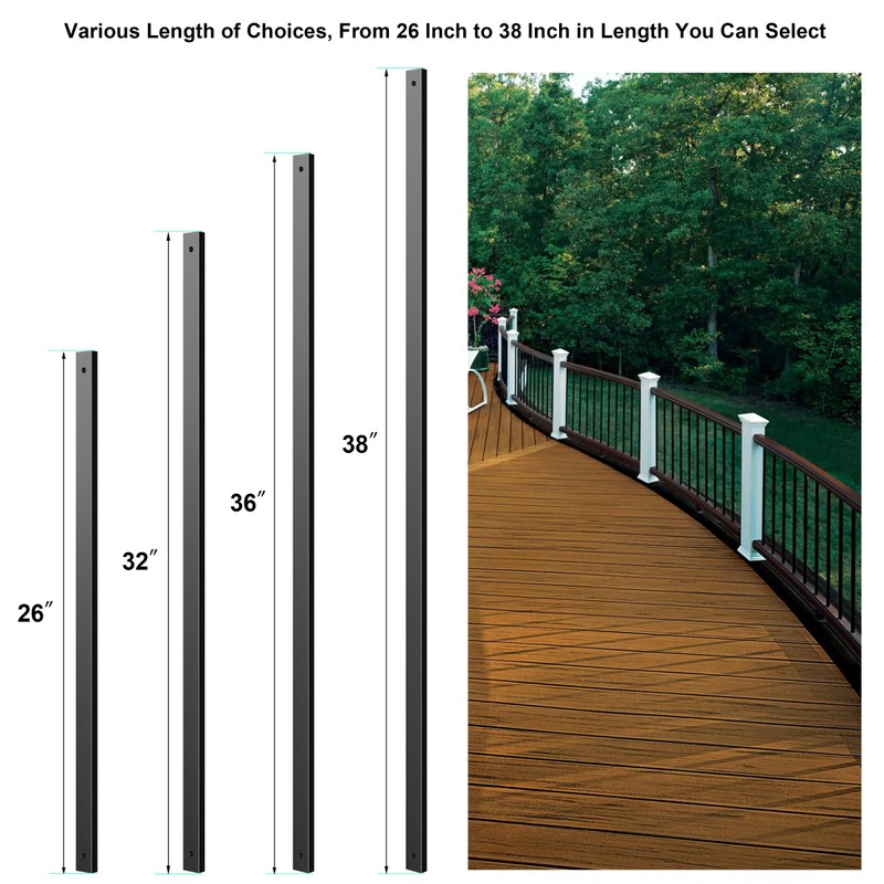 Deck Balusters, 26 Inch, Straight Flat Baluster, Black, Metal Deck