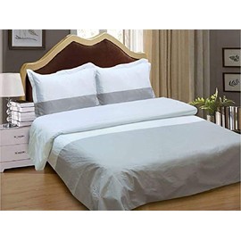 Violet Linen French Hotel Border Pattern, Luxury Ultra Soft 200 Thread Count Polyester-Cotton Percale, Grey, Twin 48-inch, 8 Piece Duvet Set, Bedding Duvet Cover Set for Two Beds