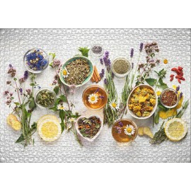Ulmer Puzzleschmiede - Herbs and Tea Puzzle - Classic 1000 Piece Puzzle - Tea Ingredients with Distinctive Shapes and Colours - For Good Tea and Beautiful Modern Puzzles on the Theme of Food and Drink