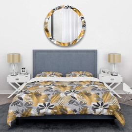 DesignQ Geometric Luxury Jungle Foliage Pattern Mid-Century Modern Duvet Cover Set, Yellow Duvet Cover Set King, 0 Bedding Set of 3 Pieces, All Season Mid-Century Modern Bedding Sets King