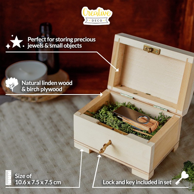 Creative Deco Small Wooden Lockable Jewellery Box | 10.6 x
