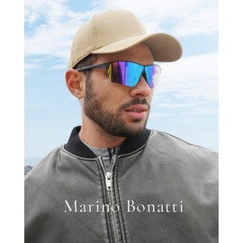 Marino Bonatti Folding Polarized Sunglasses Men UV400 Protection Half Rim Foldable Sports Sun Glasses for Outdoors, A1 - Blue Polarized Sports Sunglasses, 69mmx47mm