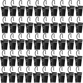 50 Pack Small Curtain Clips, Metal Hook Clips String Lights Clips Heavy-Duty Hooks for Curtain Photos Home Decoration Indoor Outdoor Art Craft Display,Black