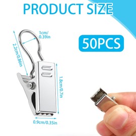 ALLisWE 50PCS Curtain Clips with Hooks, Small Heavy-Duty Hook Clip Set, Stainless Steel Curtain Clips Light Hangers Wire Holders for Home Decorations Bathroom Shower Curtain Photo Decors (Silver)