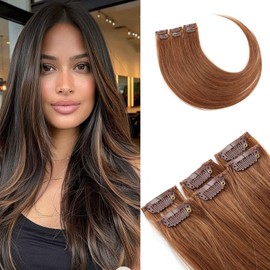 Bella Hair Clip-in Human Hair Extensions Real Human Hair - 30g 6pcs 22 inch Lightweight Straight Remy Human Hair Hairpieces for Highlights & Mix Shades - #30 Medium Auburn