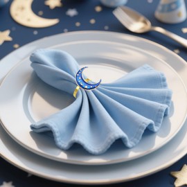 Davifina Gold Napkin Rings Set of 6,Star Napkin Rings Moon,Blue Ocean Napkin Holders for Cloth Napkins,Eid al Adha Mubarak Table Setting,Muslim Wedding Parties Decor,Bismillah Christmas Dinner Ring