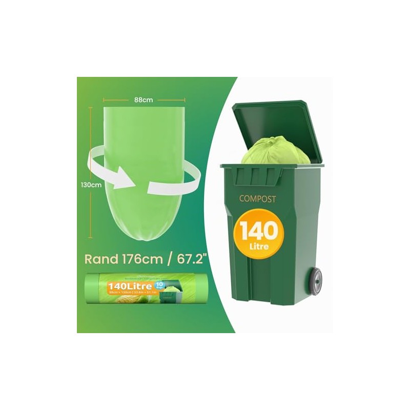 GreFusion Organic Bin Liners 140 Litre x 10 Compostable Organic