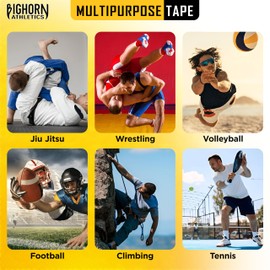 Bighorn Athletics Jiu Jitsu Finger Tape, Toe Tape, BJJ Tape | 4 Rolls Football Tape, Climbing Tape, Wrestling Tape, Hand Tape, Athletic Tape for Injuries | Finger Support & Stability (0.2-Inch, Black)