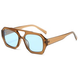 CIKJUK Retro Pilot Sunglasses Womens Mens - 70s Tinted Square Lens Designer Hexagonal Ladies Sun Glasses with UV Protection-Brown/Blue