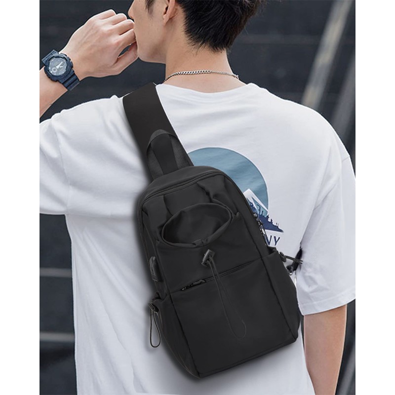 Black Sling Crossbody Bag for Men Women, Tactical Backpack Shoulder