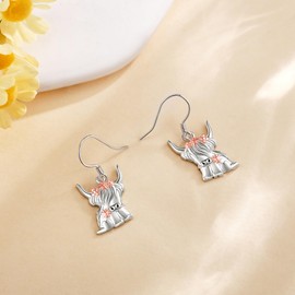 AXOMY Highland Cow Earrings 925 Sterling Silver Highland Cow Leverback Dangle Earrings Jewelry Gifts For Women Cow Lovers, Sterling Silver, No Gemstone