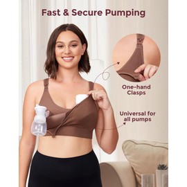 Momcozy Pumping Bra Hands Free, Fixed Padding Pump Bra for Enhanced Shape, Comfort Support Pumping & Nursing Bra in One Chocolate