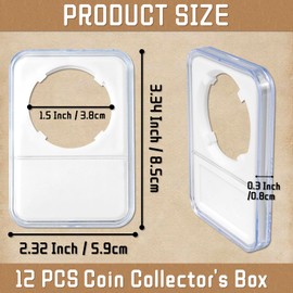 12 pcs 38mm Coin Slab Display Holder, Plastic Coin holder, Storage Case for Half Dollar Coin Holder, White Gasket Plastic Coin Sleeves, Clear Acrylic Cases for Coin Organize and Collection (White)