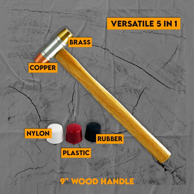 SE 5-IN-1 Dual Interchangeable Hammer - Threaded Copper, Brass Faces
