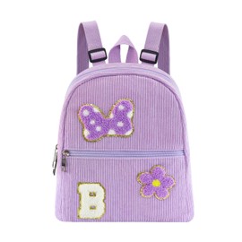 2 3 4 5 6 Year Old Girl Gifts Chenille Initial Mouse Bow Mini Backpack, Corduroy Toddler Backpacks Christmas Birthday Gifts for Girls 2-4 5-6, Purple Mini Diaper Bag Must Haves for Park Travel B