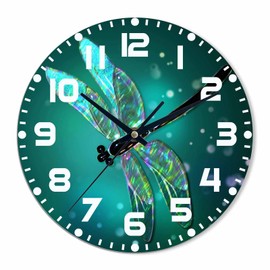 NOMEDOGYIM Dragonfly Wall Clock Abstract Light Spots on Green Background Battery Powered Wall Clock Silent Non Ticking 10 Inch for Living Room, Kitchen, Home,Bathroom, Bedroom