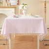 meioro Striped Tassel Table Cloth Square Kitchen Tablecloth, Pink, 90×90cm