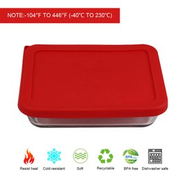 Sophico 3 Cup Rectangle Silicone Storage Cover Lids Replacement for Pyrex 7210-PC Glass Bowls, Container not Included (RED, 2 Pack)