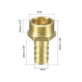 sourcing map Brass Barb Hose Fitting Connector Adapter 12mm Barbed x G1/2 Male Pipe