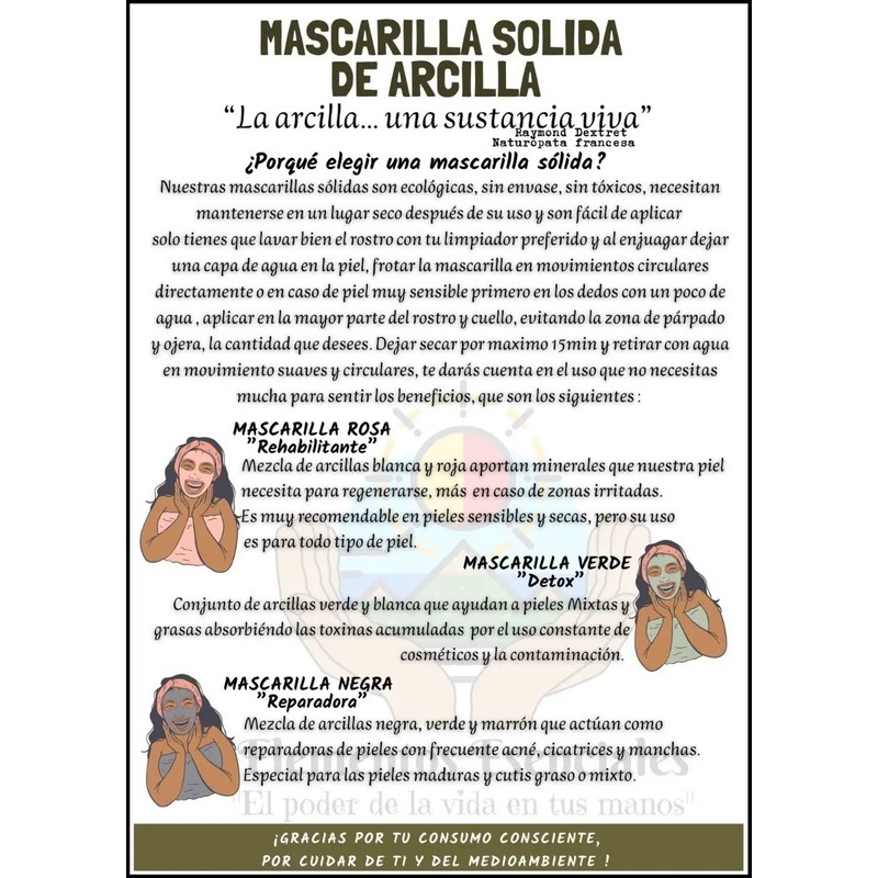 Kit 3 Mascarillas Faciales Sólidas De Arcilla Artesanales