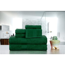 Ample Decor 100% Cotton Luxury 6 Piece Towels Set, 2 Bath Towels, 2 Hand Towels, 2 Wash Cloths for Bathroom - Christmas Green Towel Sets