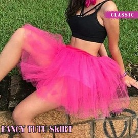 TWINKLEDE Tutu Skirt for Women Adults 4 Layered Tulle Costume Tutus Skirts, Hot Pink, Small-Medium