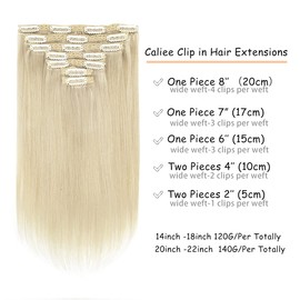 Caliee Real Hair Extensions Clip in Human Hair for Full Head Grey Color Clip in Hair Extensions Human Hair Natural Straight 7 Pieces Double Weft Thick Ends Brazilian Hair Extensions 120G 16Inch
