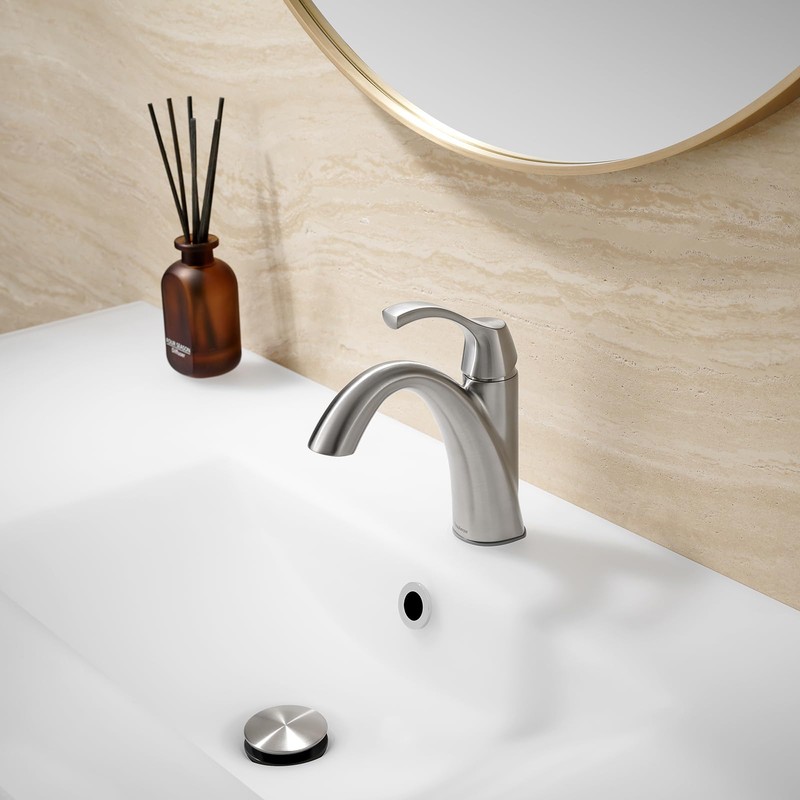 TimeArrow Brushed Nickel 1-Handle Single Hole Bathroom Faucet, 3-Hole Deck