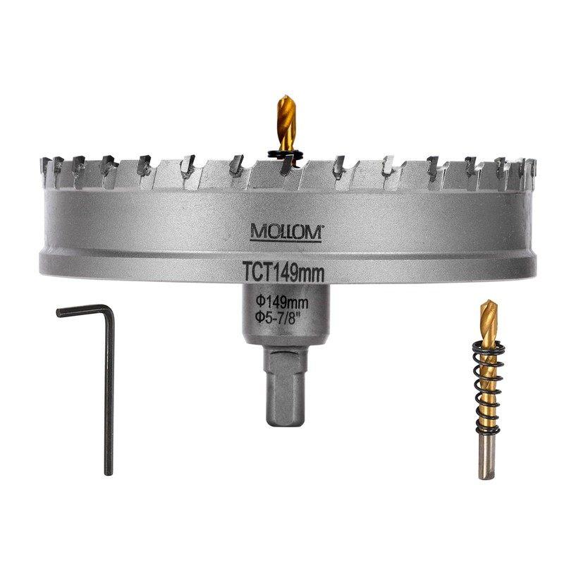 Mollom (5-7/8''|149mm) Heavy Duty Carbide Hole Saw with 2 Pilot