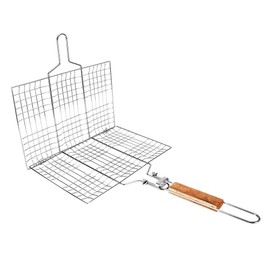 Barbecue Basket, BBQ Wire Mesh Grill Net Professional Barbecue Grill Fish Clip with Wooden Handle for Fish, Steak and Many Other Foods