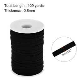 MECCANIXITY Flat Elastic Cord for Sewing 1/8 inch 3mm 109 Yards Knit Heavy Stretch Strap Cord Spool for Crafts DIY Black