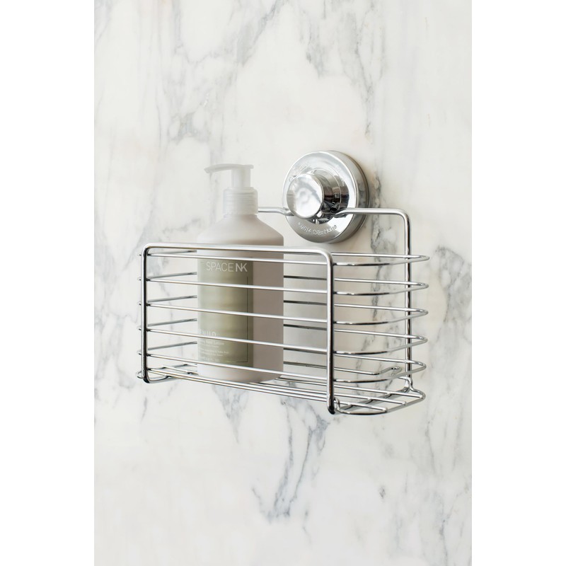 BlissHome Lock 'n Roll Suction Cup Rectangular Basket: No-Drill, Rust-Resistant