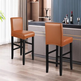 YISUN Bar Stool Covers, Stretch Waterproof PU Bar Stool Slipcover Removable Washable Bar Stool Chair Covers, High Chair Cover with Elastic Bands (2 Pack, Light Brown)