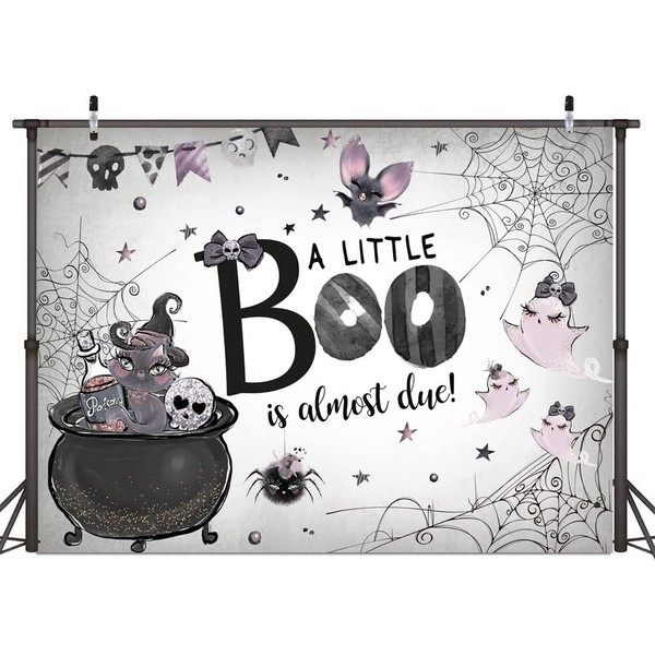Ticuenicoa 10×7ft Halloween Kids 1st Birthday Party Backdrop A Little Boo is Almost Due Ghost Bat Girls First Birthday Photography Background Party Banner Decor