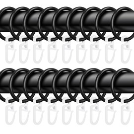 50 Pieces Metal Curtains Curtain Rings Curtain Hanging Rings and 50 Pieces Plastic Curtain Hooks for Window Curtain Bed Curtain Shower Curtain - 30 mm Inner Diameter (Black)