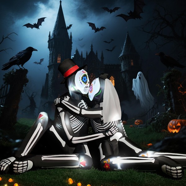 8.9FT Long Halloween Inflatables Skeleton Cuddling Couple Lovers Outdoor Yard