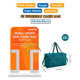 for Easyjet Cabin Bag 45x36x20 New Easyjet Underseat Bag Foldable Hospital Bag Travel Duffel Bag Carry on Luggage Weekend Overnight Holdall Bags for Women and Men 25L (Teal)