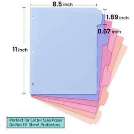 Sooez 6-Tab Durable Plastic Write & Erase Big Tab Dividers for 3 Ring Binder, Aesthetic Cute Pastel Binder Dividers for Student, Teacher, Office, Home Organizers, 3 Sets, Elegant