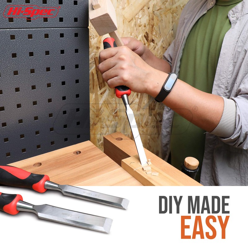 Hi-Spec Wood Chisel Set with Wooden Hammer, Comprehensive Set with