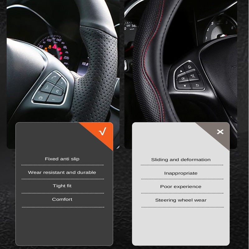 Car Steering Wheel Cover Microfiber Leather Stitch Wheel Wrap Fit