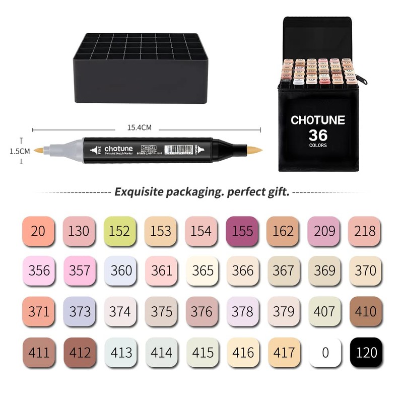 CHOTUNE Alcohol Marker Set, 30 Colours with Soft Brush and