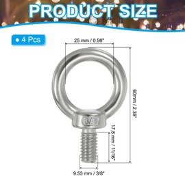 PATIKIL Lifting Eye Bolts UNC3/8"-16 4pcs 316 Stainless Steel Marine Grade Machine Shoulder Lifting Ring Screw-in Eye Bolt for Hanging Tie Down Straps Silver