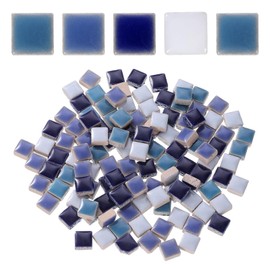 sourcing map 205pcs Ceramic Mosaic Tiles, Bulk Stained Ceramic Mosaic Tiles Square Mosaic Kits for DIY Art Crafts, Handmade Art Craft Projects for Home Decor(200g, Mixed Blue)