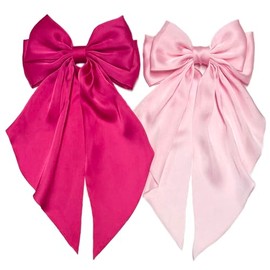 Pink Hair Bows for Women Girls Hair Ribbon Bow Hair Clips with Long Tails Vintage Hair Accessories for Women