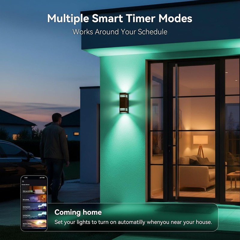 Smart Outdoor Wall Lights 2 Pack, IP65 RGB Wall Lights